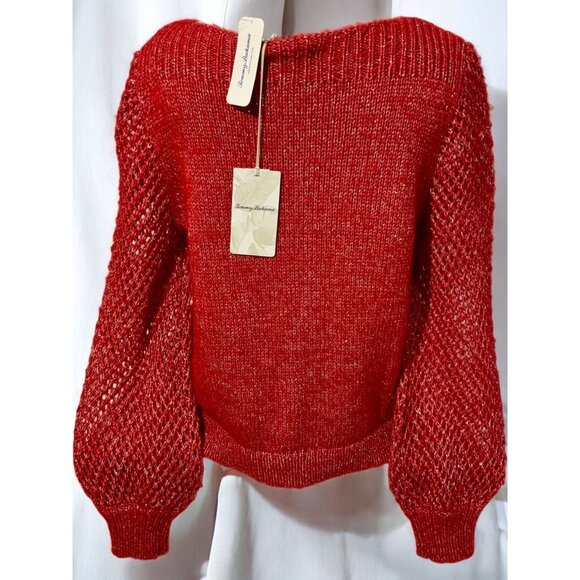 Tommy Bahama Holiday Red Balloon Sleeve Sweater Metallic Threading Medium NEW - Picture 7 of 10